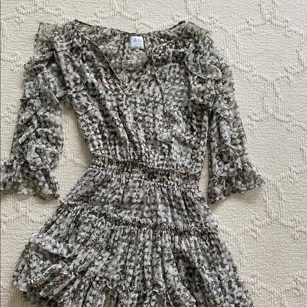 Misa green and white tiered dress